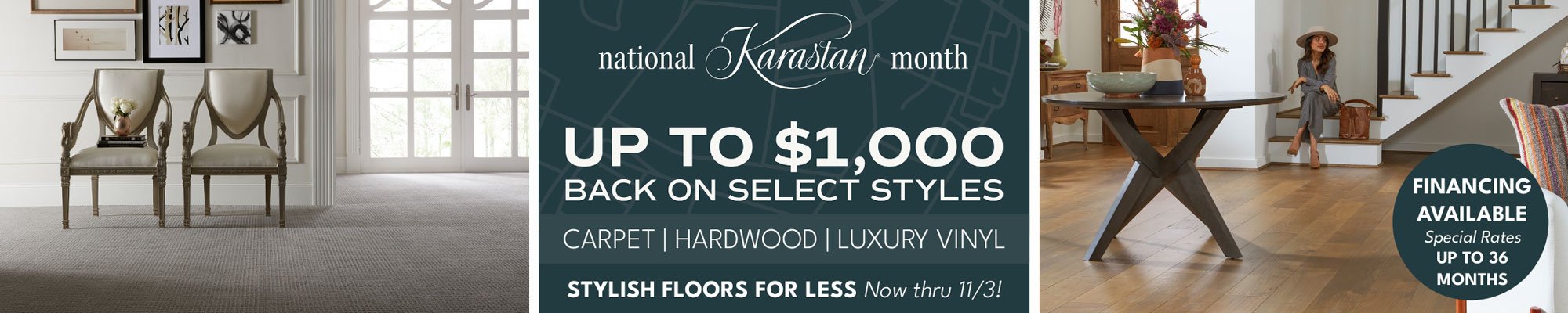 Riemer Floors presents National Karastan Month - up to $1000 back on select styles