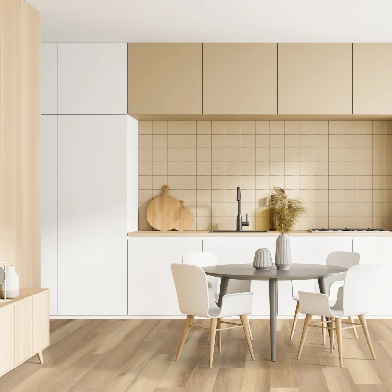 Lasting Luxury -SPC Pier Hickory LVP floors in modern kitchen