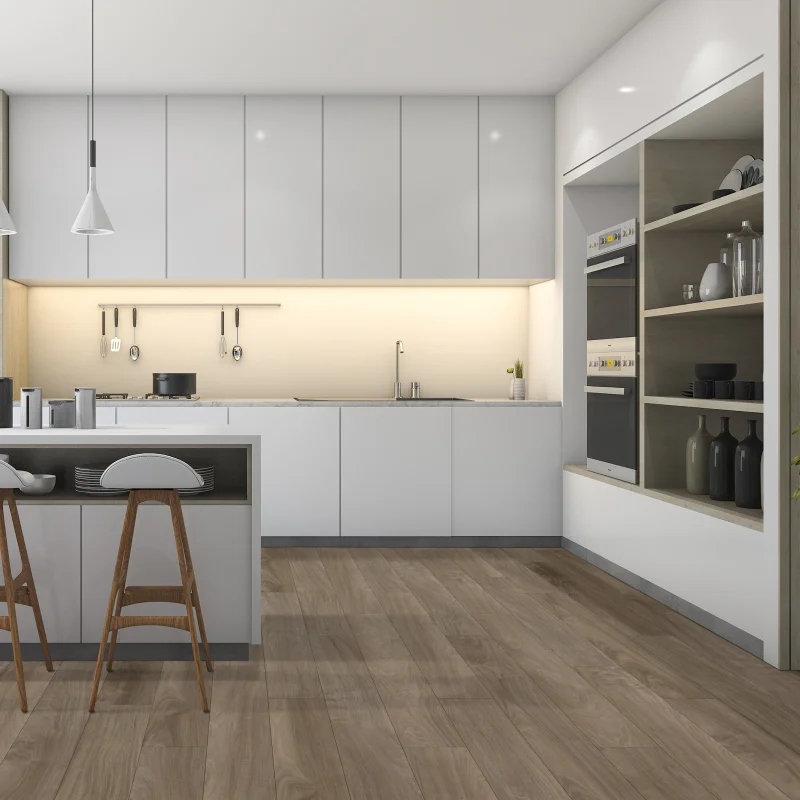 Lasting Luxury -SPC Vintage Walnut LVP floors in modern kitchen